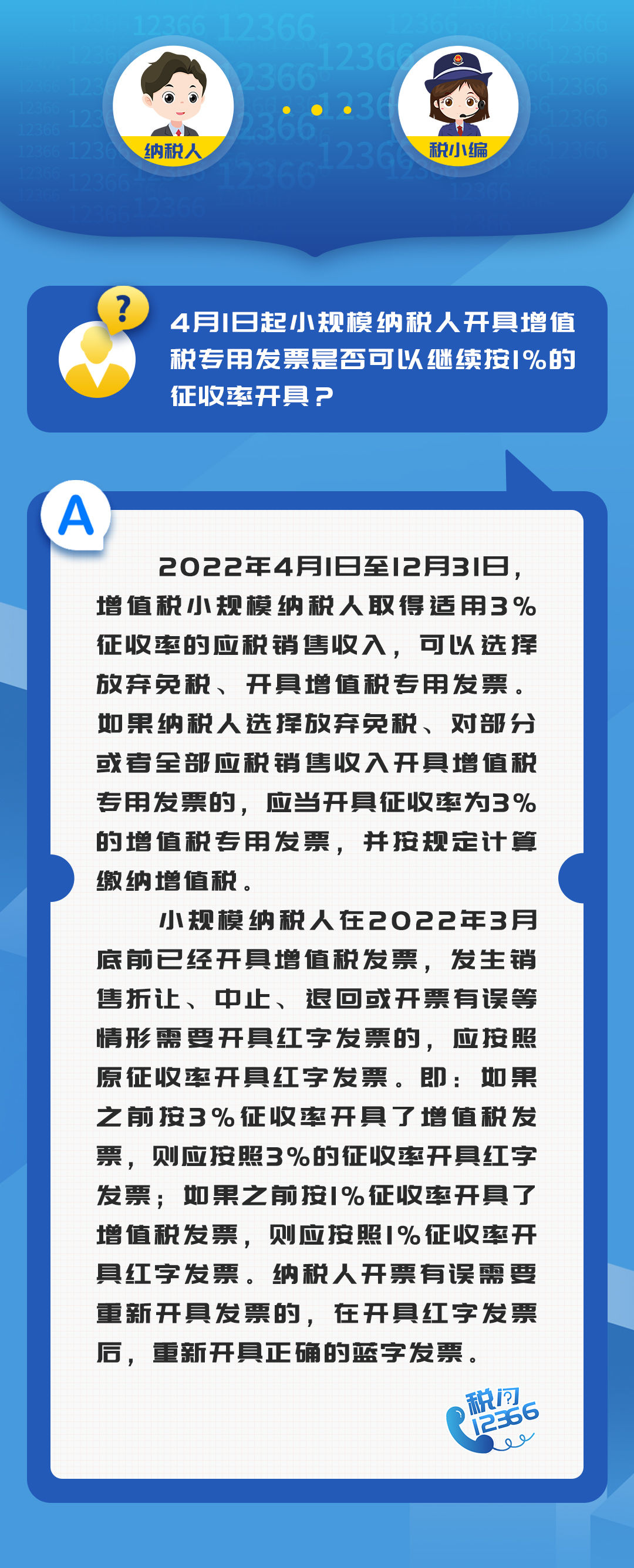 税问12366 | 4月1日起小规模纳税人开专票可否继续按1